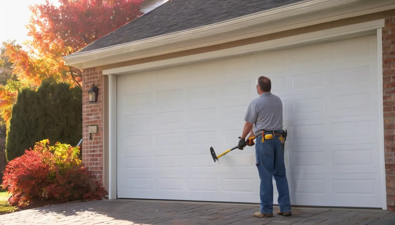 A provider fitting a new insulated garage door on a ranch home in Channahon