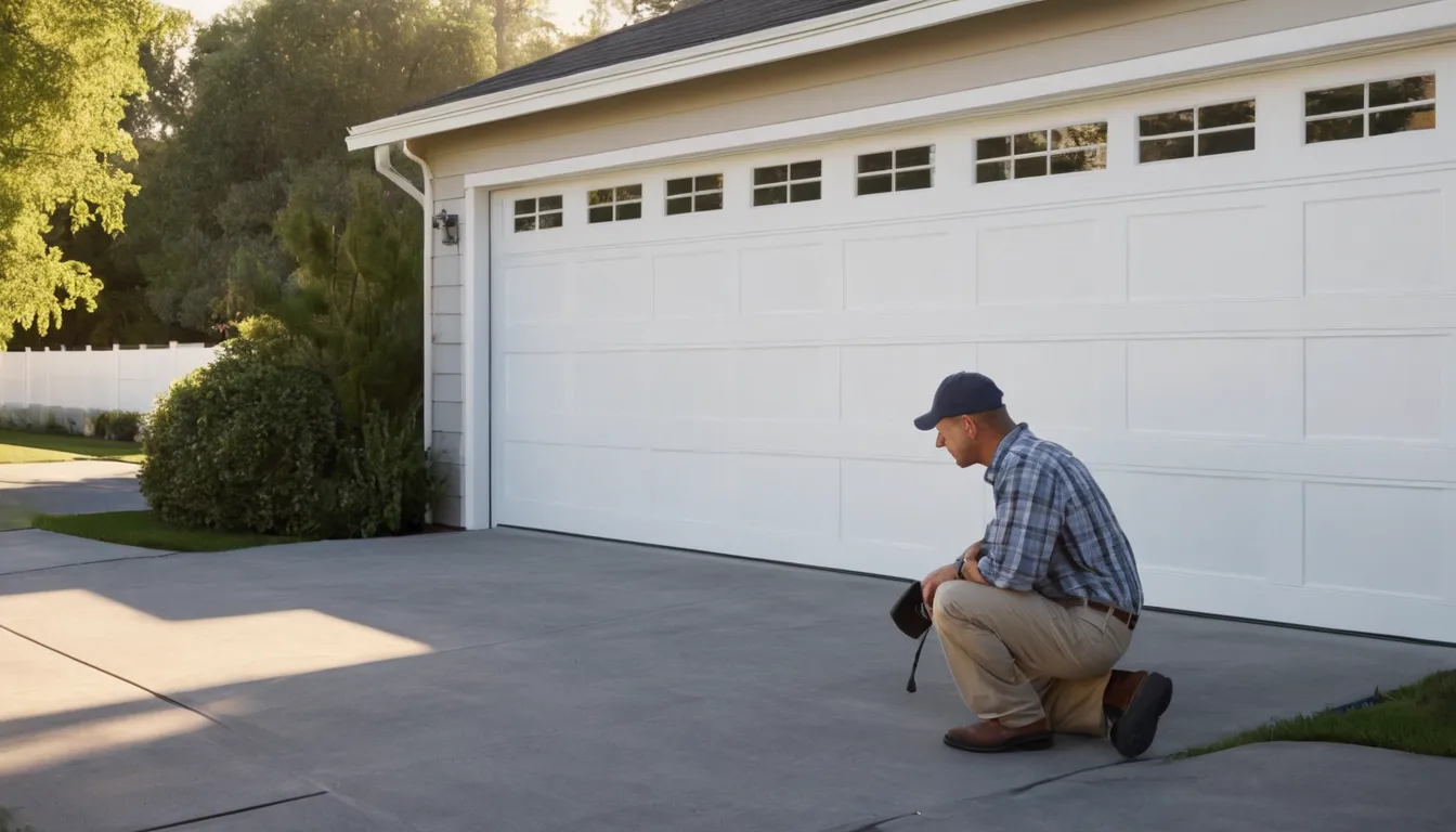 A residential garage door in Channahon on a calm morning, with a provider checking the door